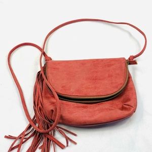 Pink mini suede-like leather crossbody bag